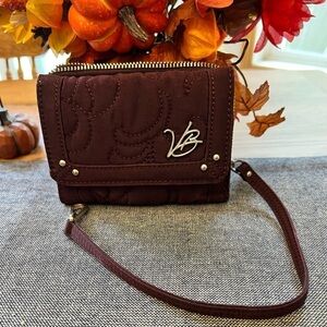Vera Bradley Flap All in One Wallet Wristlet Wine Purple Solid Paisley Quilted